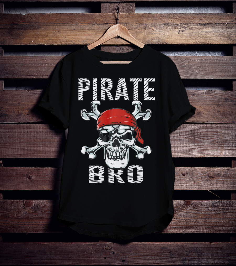 Pirate Bro Skull With Crossbones And Red Bandana T-Shirt