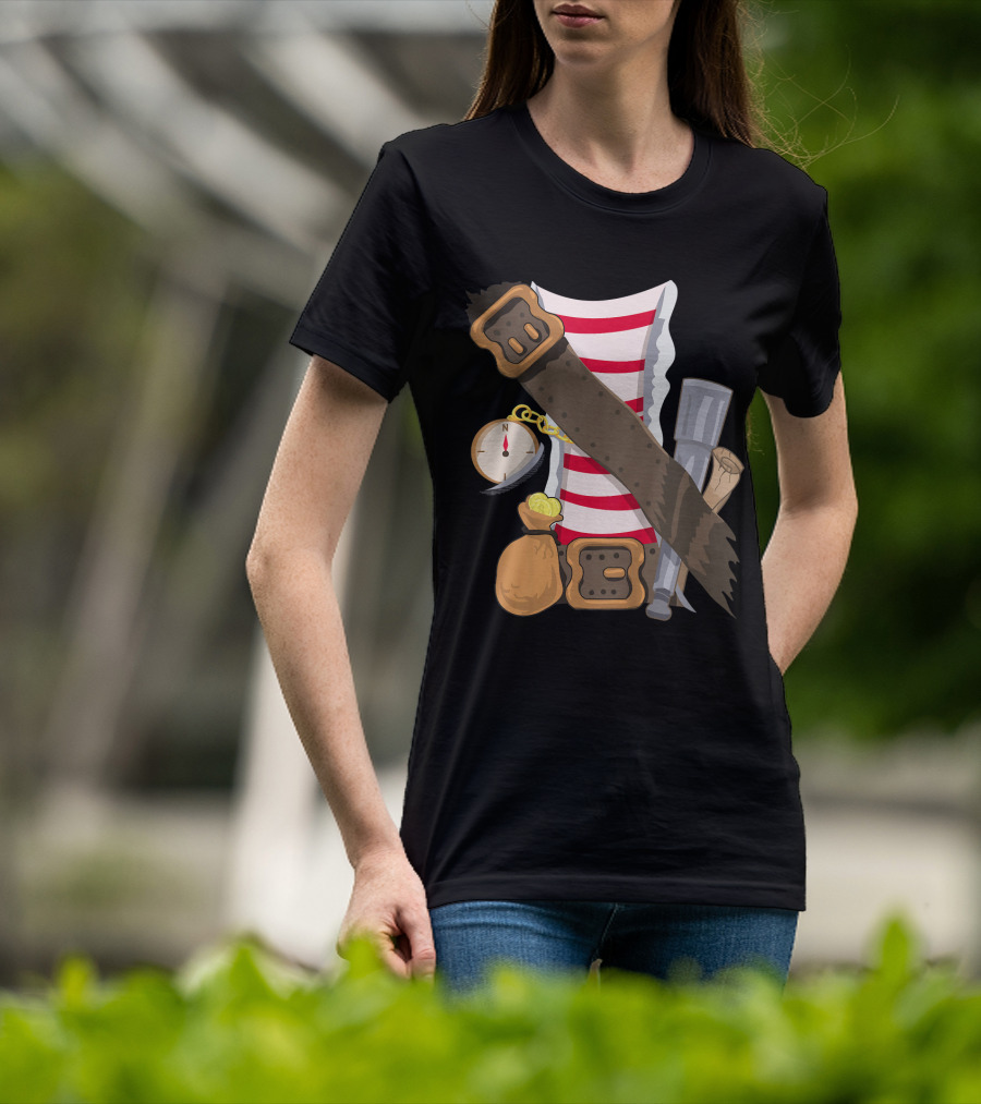 Kids Pirate Buccaneer Striped Shirt With Compass And Treasure Elements T-Shirt