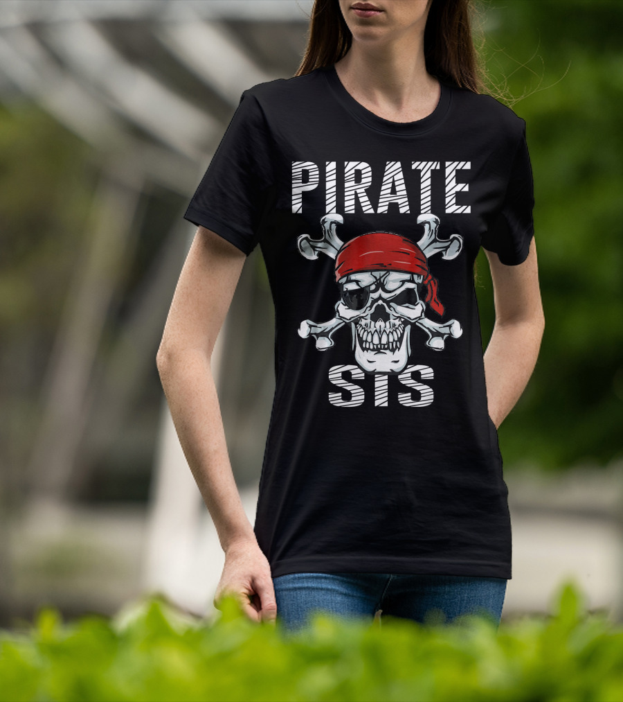 PIRATE SIS Skull Crossbones Red Bandana T-Shirt