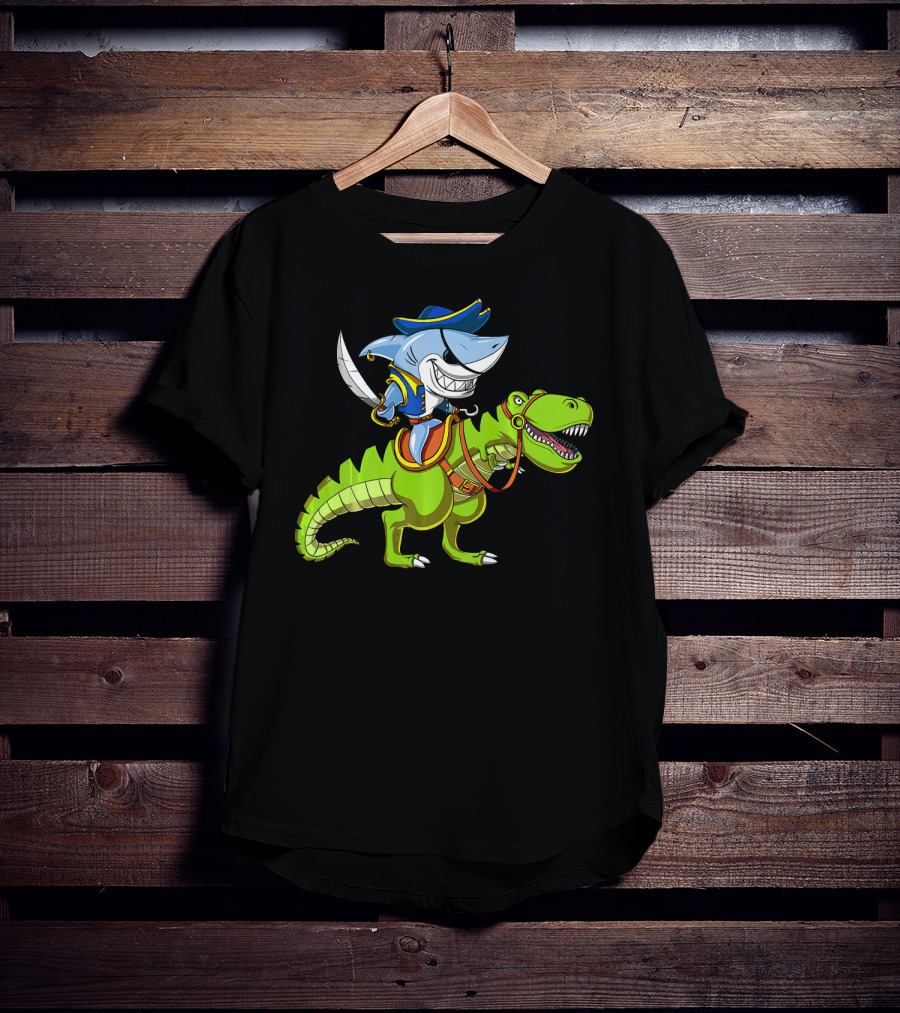 Shark Pirate On T-Rex Dinosaur T-Shirt