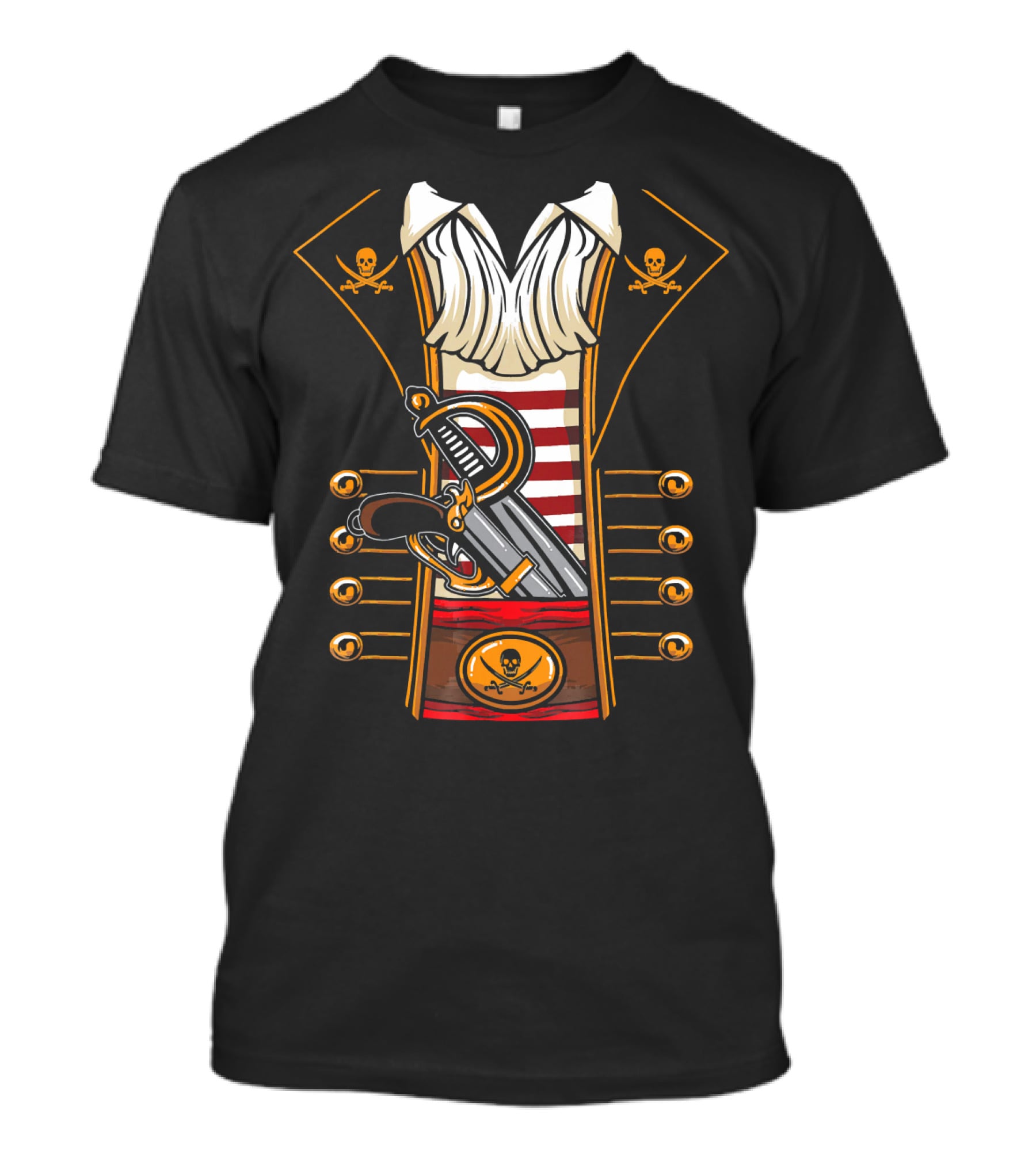 Pirate Buccaneer Halloween Costume With Sword And Pistol Elements T-Shirt