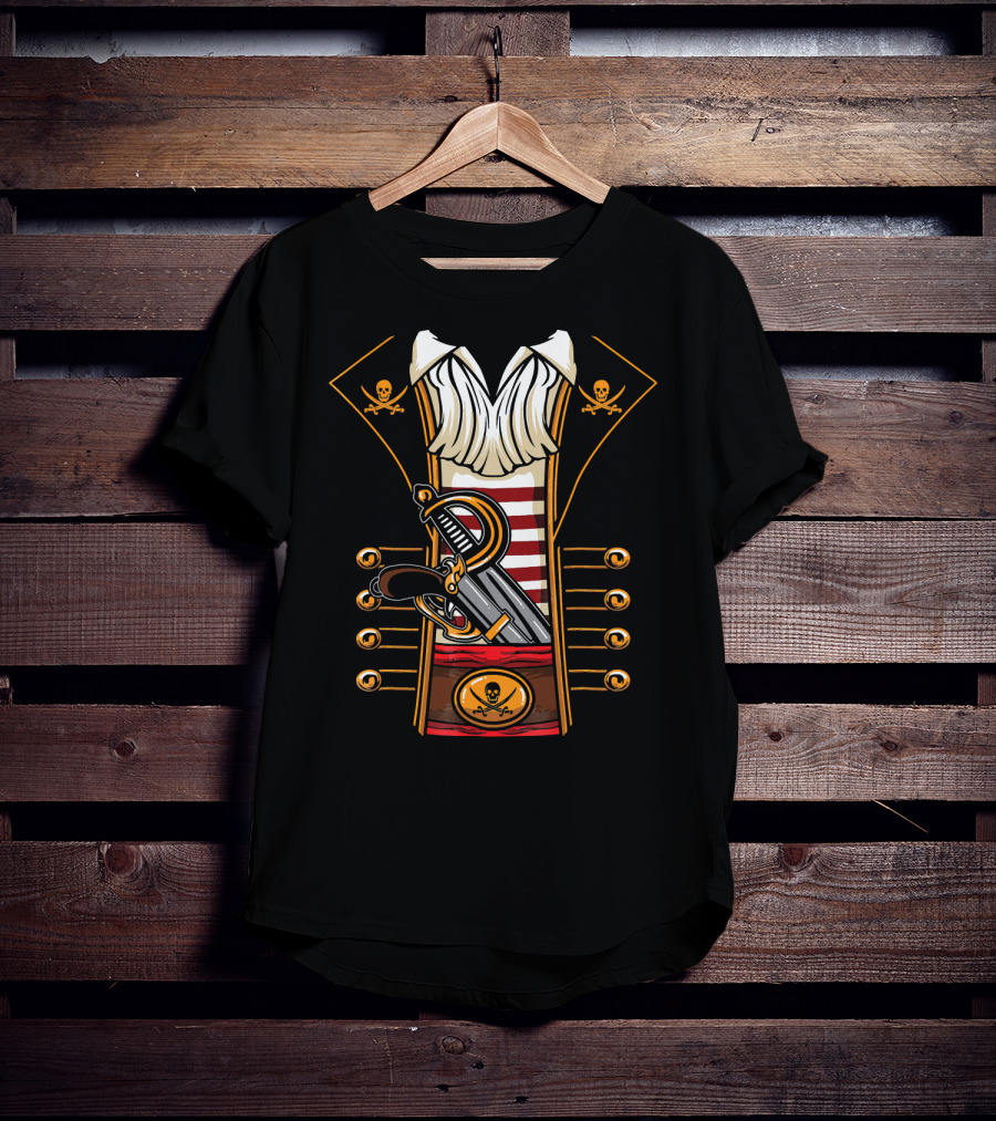 Pirate Buccaneer Halloween Costume With Sword And Pistol Elements T-Shirt