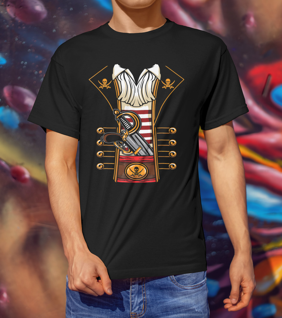 Pirate Buccaneer Halloween Costume With Sword And Pistol Elements T-Shirt