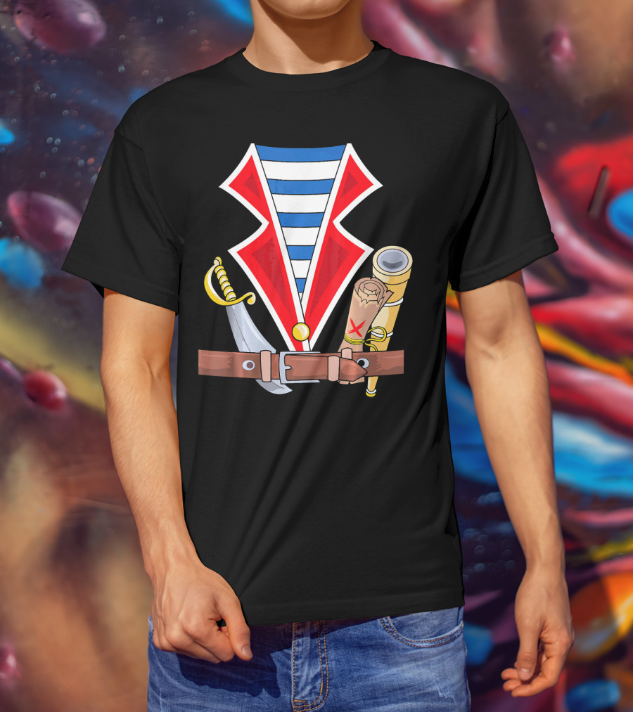 Halloween Pirate Costume Kids Pira Treasure Sword Map Spyglass T-Shirt