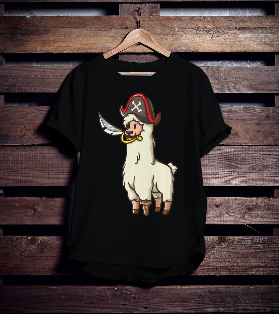 Pirate Llama With Hat And Sword Halloween Party T-Shirt