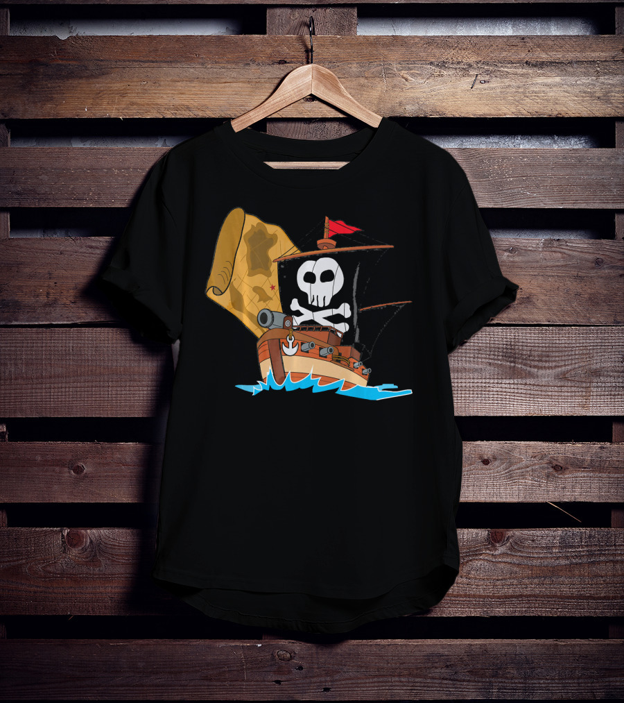 Pirate Ship With Jolly Roger And Treasure Map T-Shirt