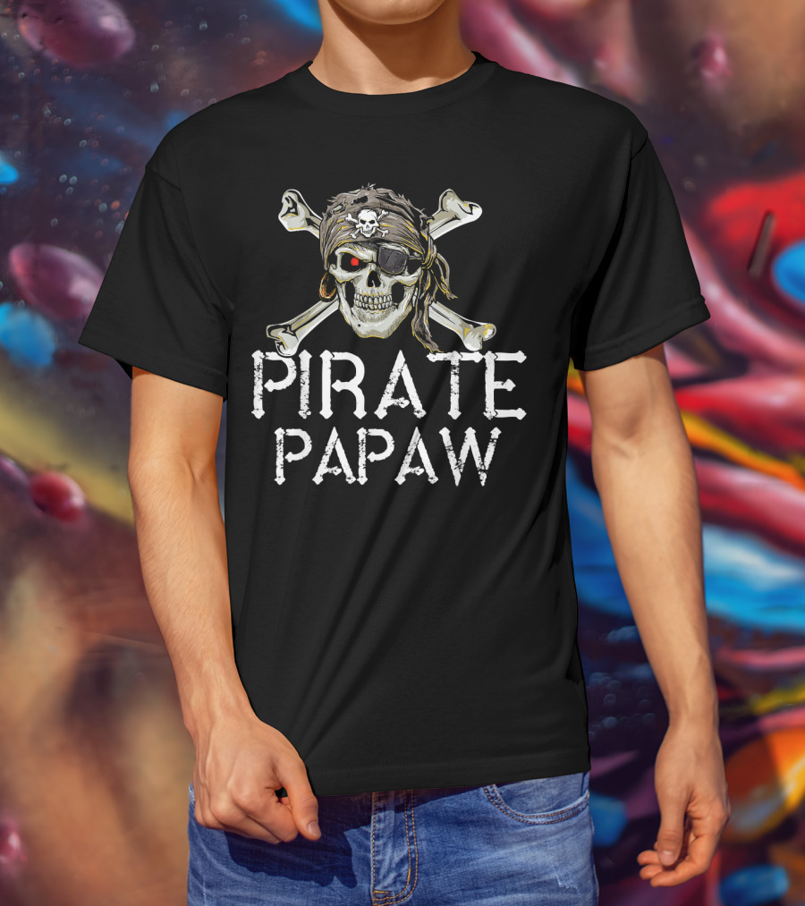 Pirate Papaw Skull Crossbones Eyepatch Bandana T-Shirt