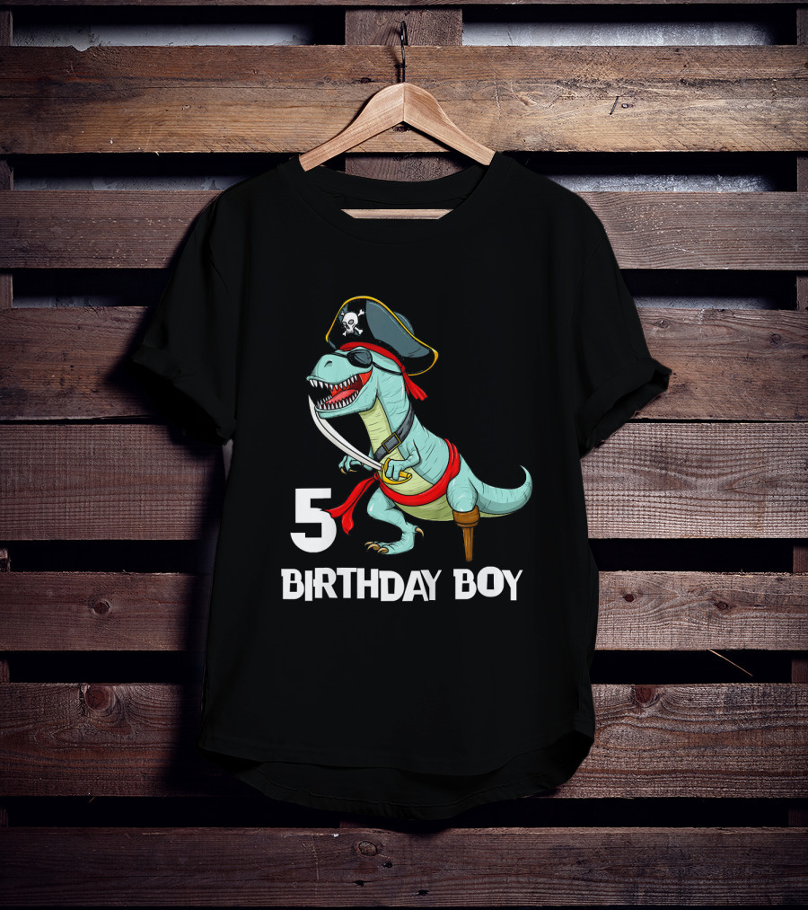 5 Birthday Boy Kids Pirate Dinosaur Rex Tyrannosaurus T-Shirt