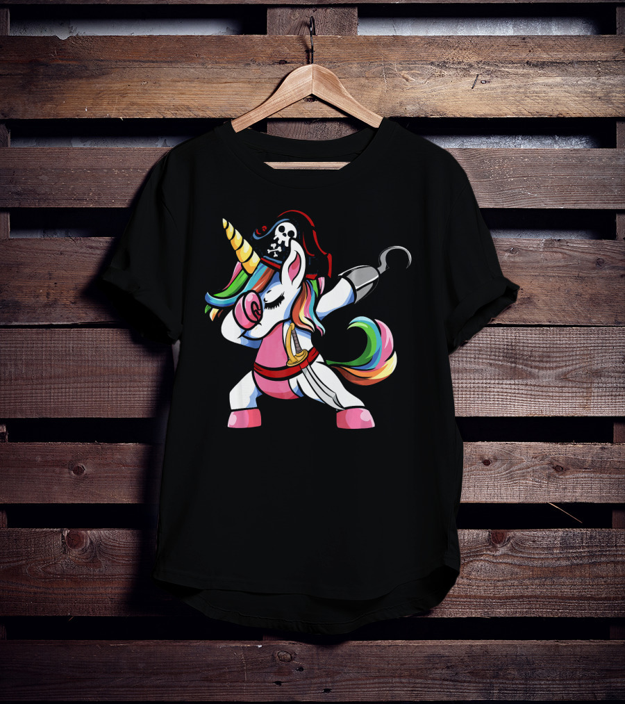 Halloween Dabbing Pirate Unicorn With Rainbow Mane And Hook T-Shirt