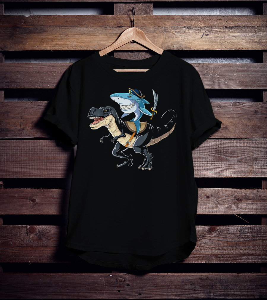 Pirate Shark Riding Dinosaur T-Shirt