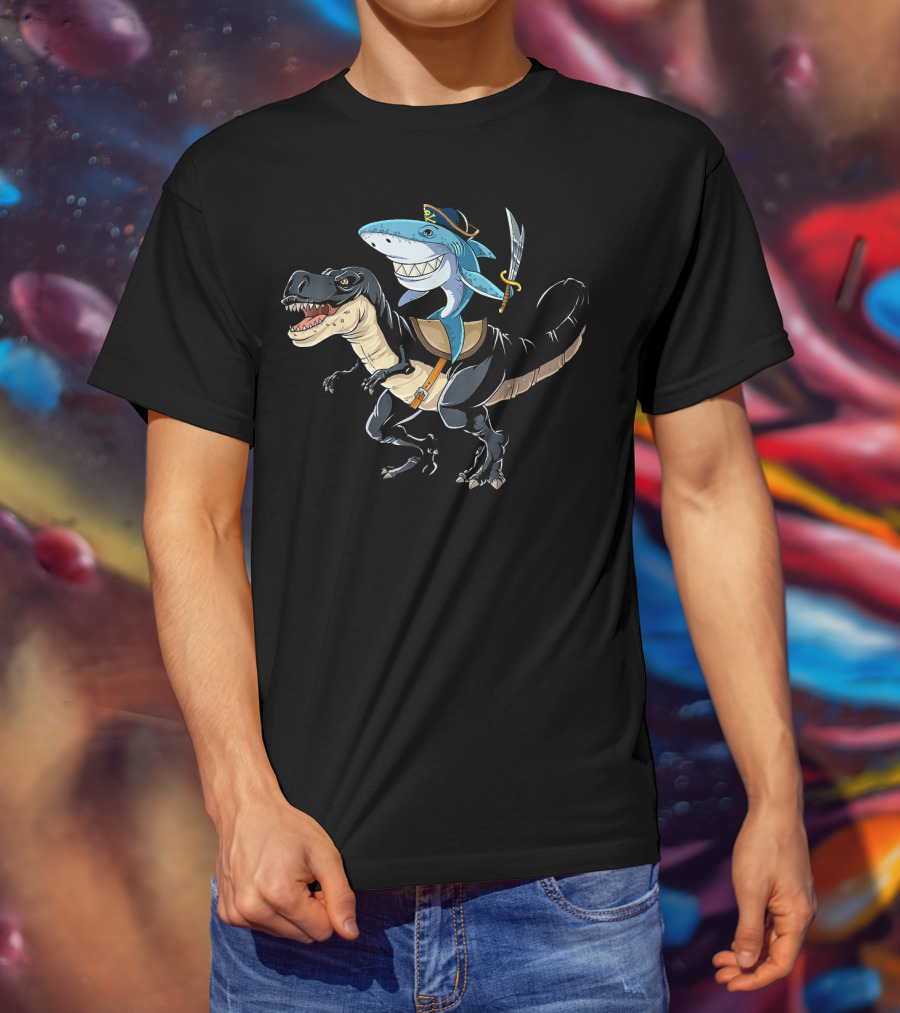 Pirate Shark Riding Dinosaur T-Shirt