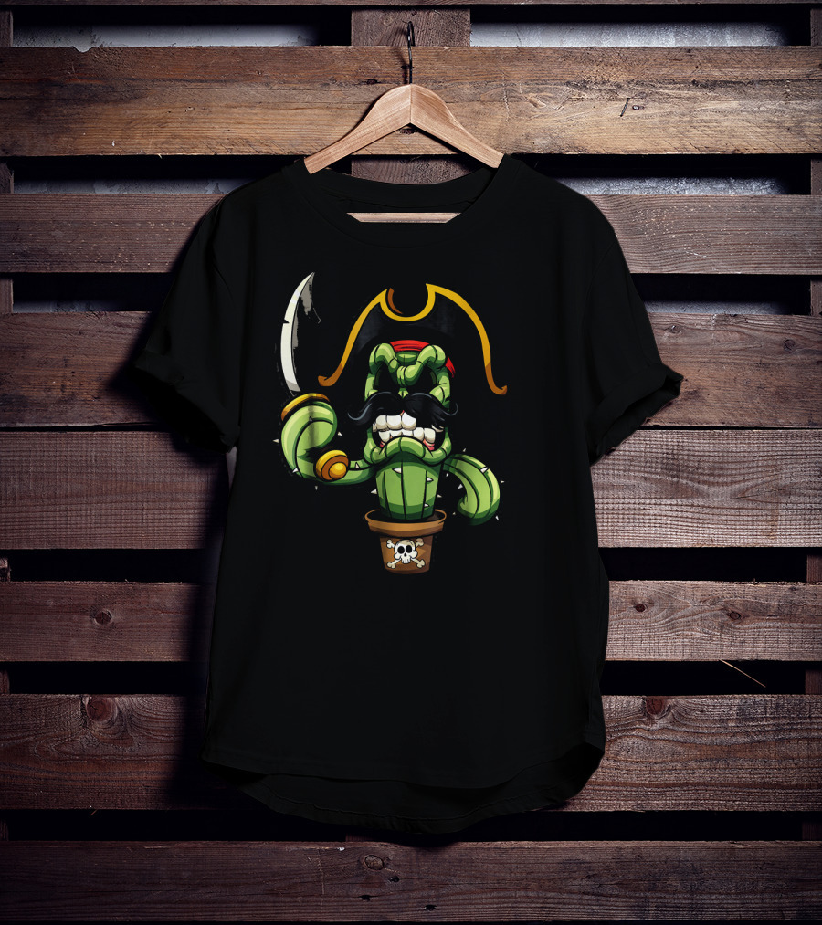 Pirate Cactus With Mustache And Sword T-Shirt