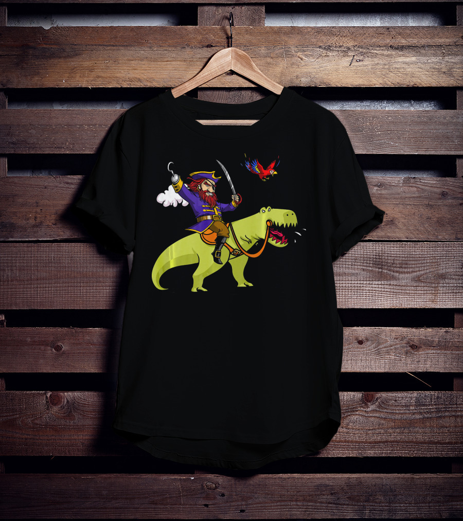Pirate Sailor Rides T-Rex Dinosaur With Parrot T-Shirt
