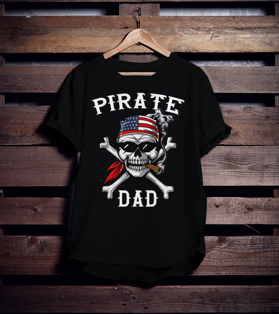 Pirate Dad Skull Crossbones American Flag Bandana T-Shirt