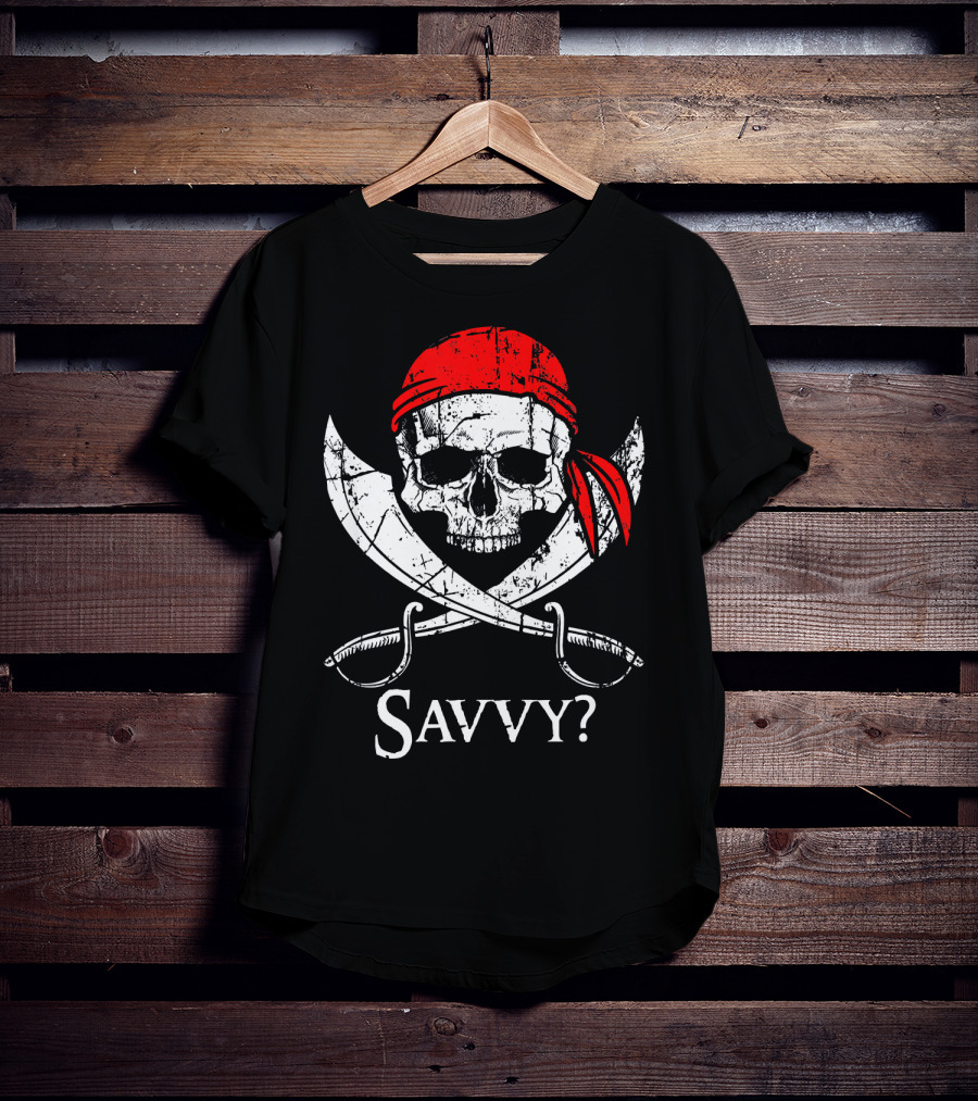 Savvy Pirate Skull And Crossbones With Red Bandana And Swords T-Shirt