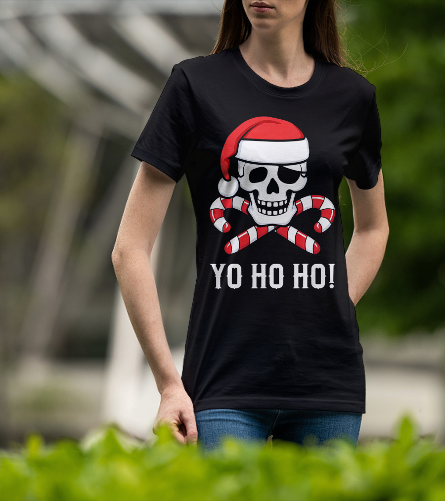 Yo Ho Ho Santa Pirate Skull Candy Canes T-Shirt