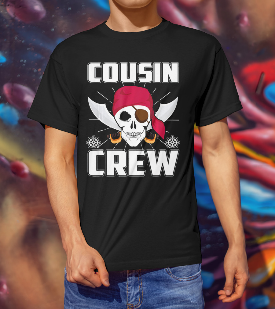 Cousin Crew Pirate Skull Bandana Eyepatch Swords Helmets T-Shirt