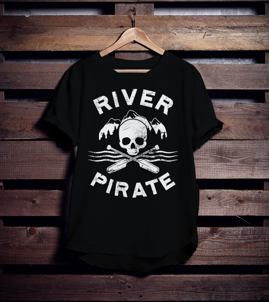River Pirate Skull Oars Mountains T-Shirt