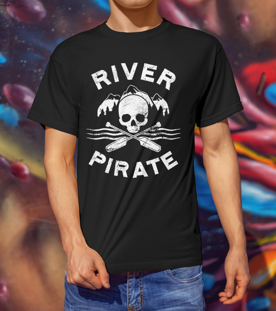 River Pirate Skull Oars Mountains T-Shirt