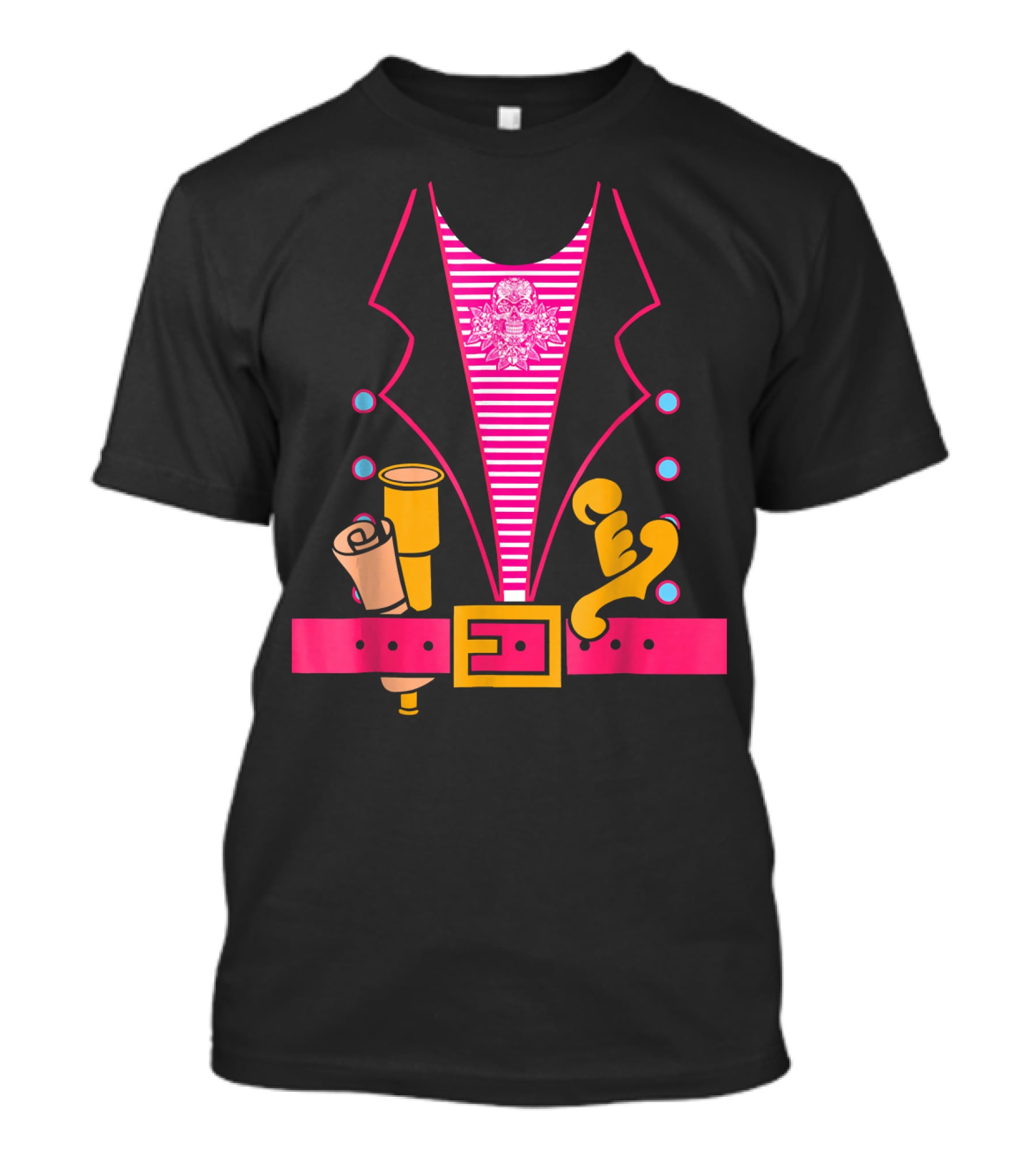Ladies Pirate Costume Stripes Skulls Sash Spyglass Sword Belt T-Shirt