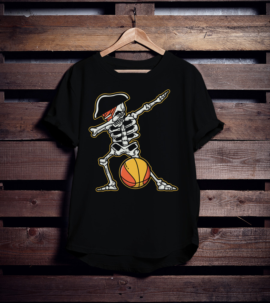 Skeleton Pirate Dabbing With Basketball Cool T-Shirt