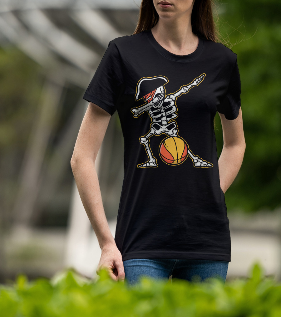 Skeleton Pirate Dabbing With Basketball Cool T-Shirt