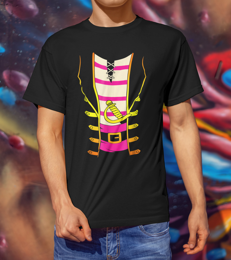 Pirate Costume Striped Shirt With Sword And Belt T-Shirt
