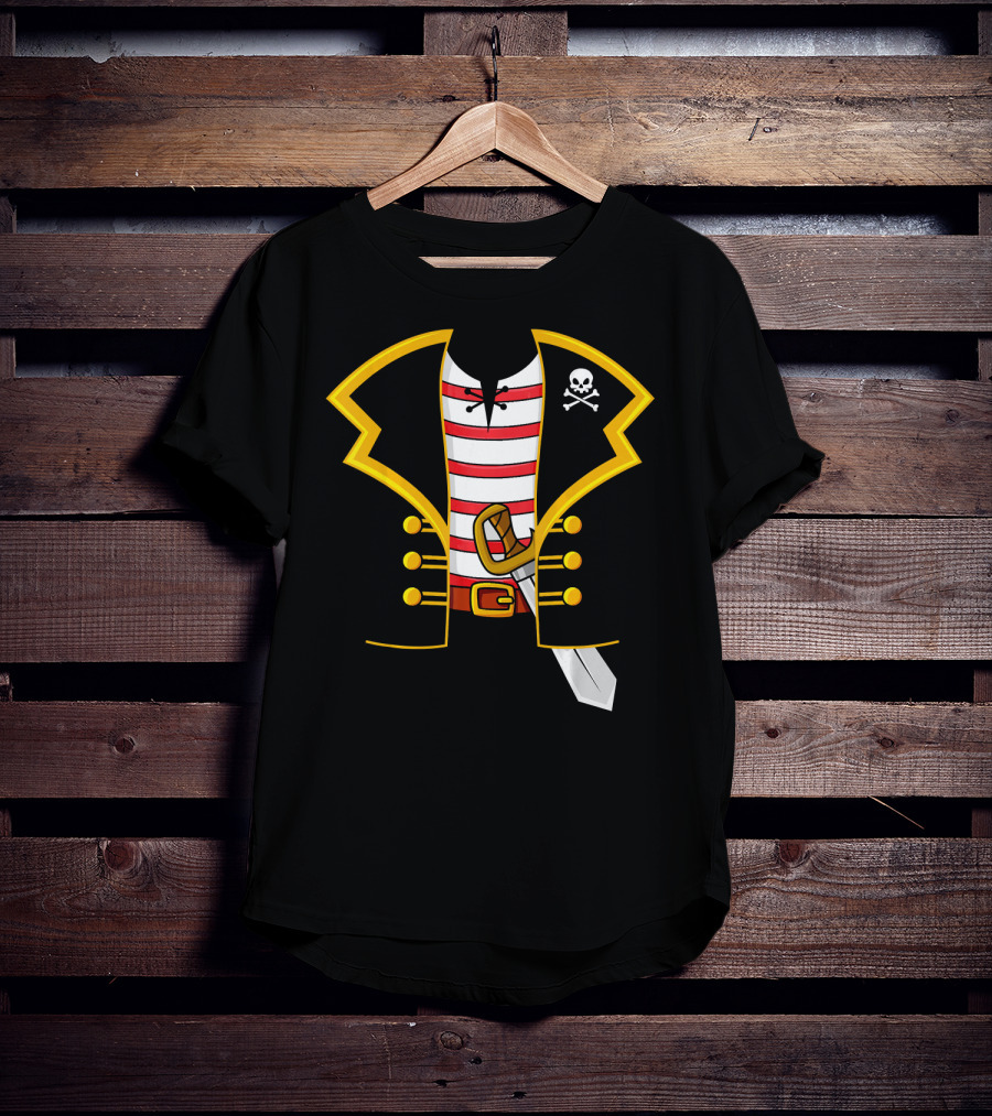 Pirate Costume Party Striped Shirt Skull Sword Jacket T-Shirt