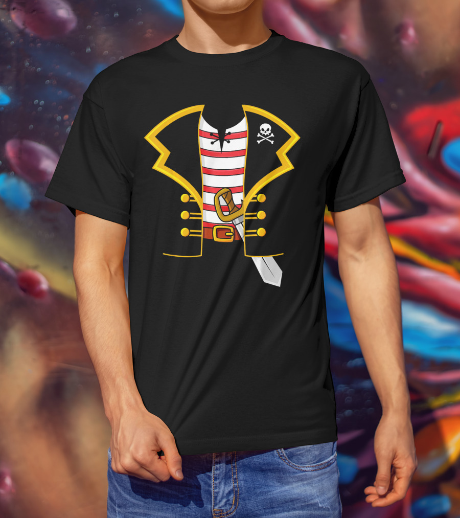 Pirate Costume Party Striped Shirt Skull Sword Jacket T-Shirt