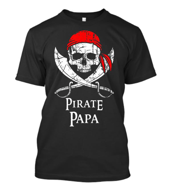 Pirate Papa Skull Crossbones Red Bandana Swords T-Shirt