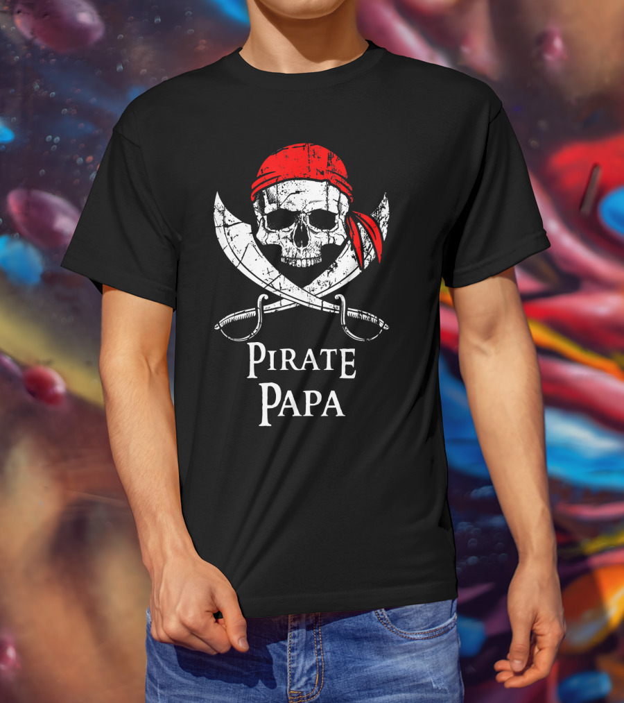 Pirate Papa Skull Crossbones Red Bandana Swords T-Shirt