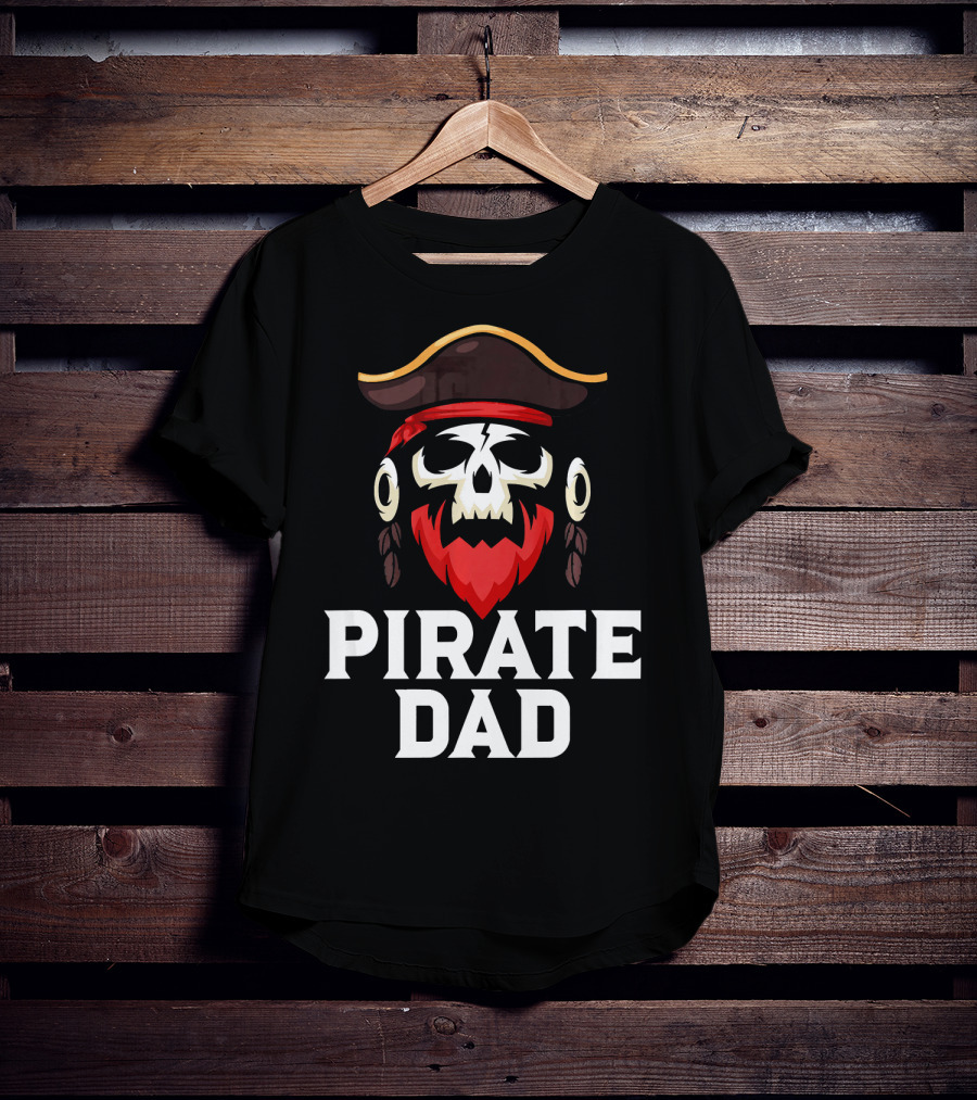 Pirate Dad Skull Captain Boating Red Beard Hat T-Shirt