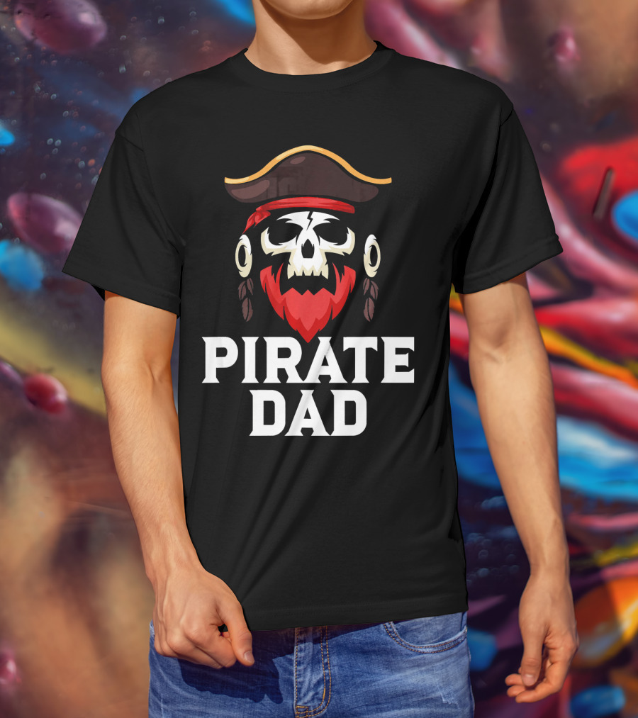 Pirate Dad Skull Captain Boating Red Beard Hat T-Shirt