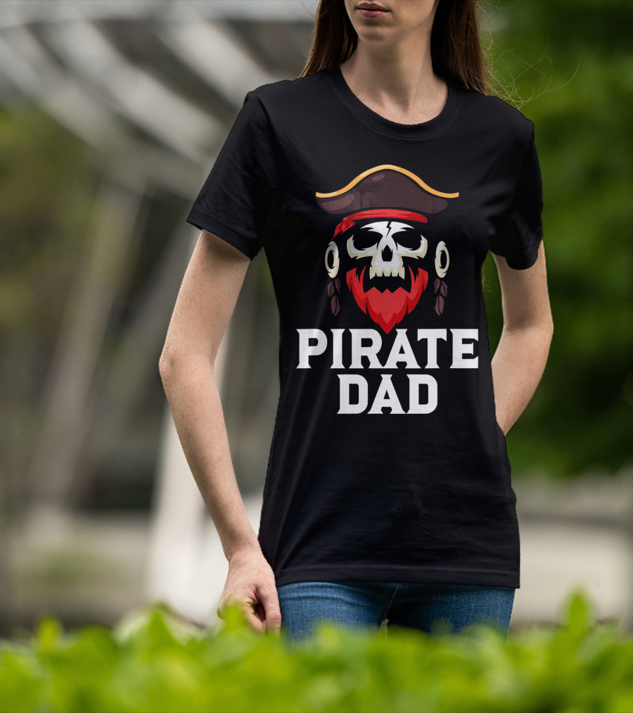 Pirate Dad Skull Captain Boating Red Beard Hat T-Shirt
