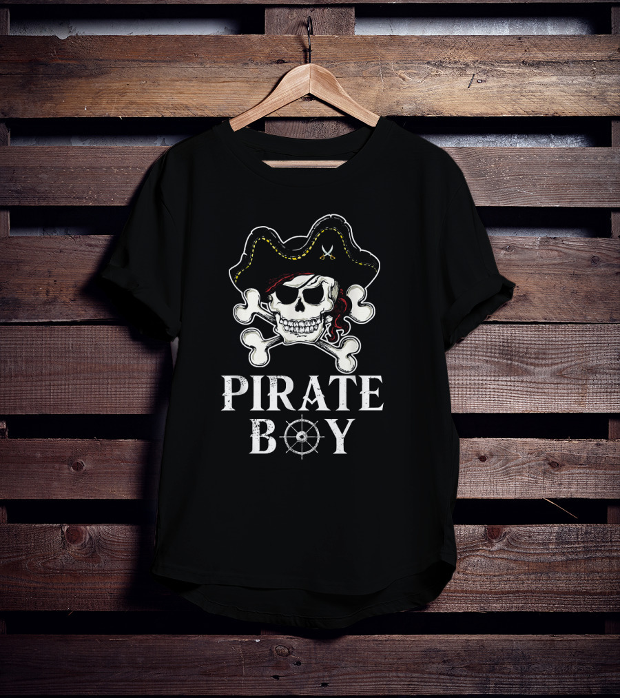 PIRATE BOY Skull Crossbones Hat Steering Wheel T-Shirt