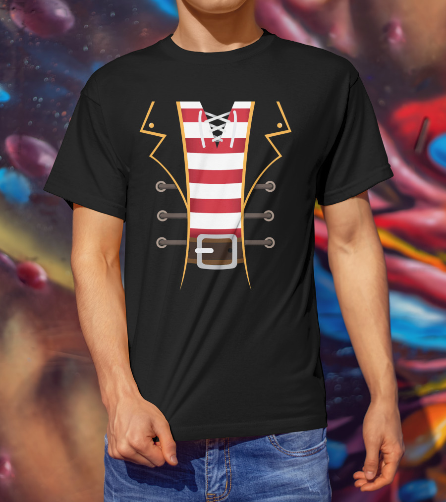 Pirate Buccaneer Novelty Diy Costume Striped Shirt Belt T-Shirt