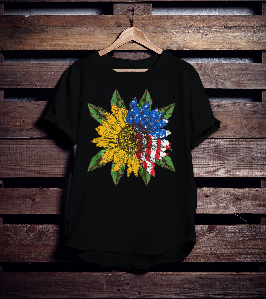 Hippie Peace American Flag Sunflower T-Shirt