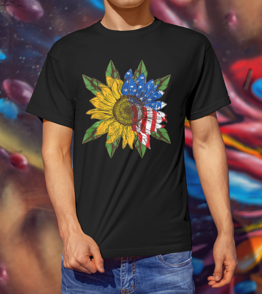 Hippie Peace American Flag Sunflower T-Shirt