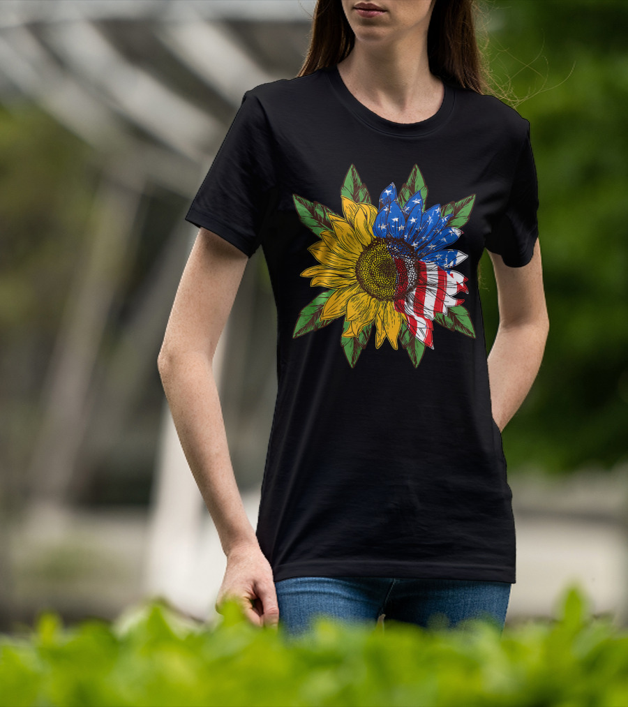 Hippie Peace American Flag Sunflower T-Shirt