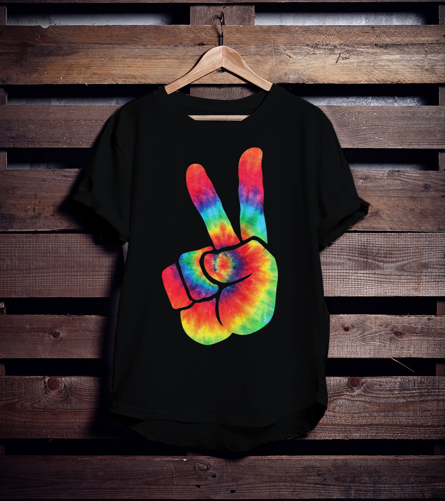 Hippie Peace Tie Dye Colortone V Sign T-Shirt