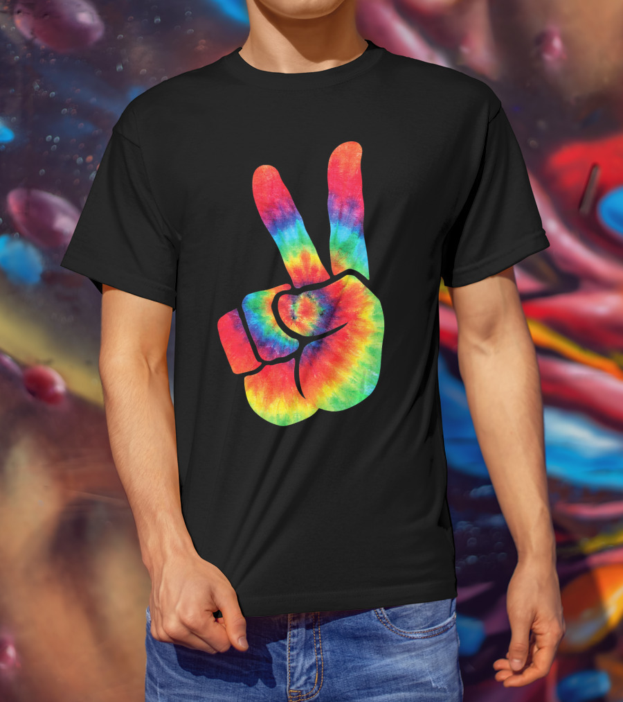 Hippie Peace Tie Dye Colortone V Sign T-Shirt