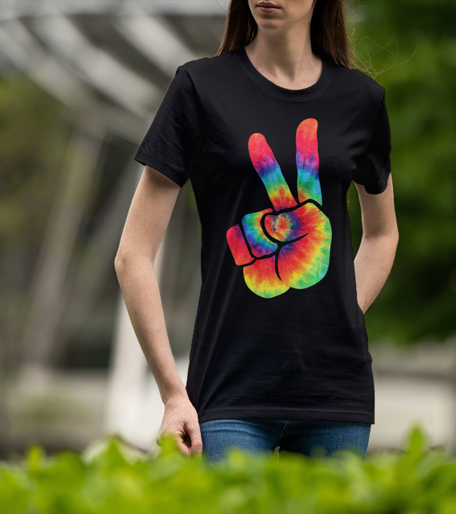 Hippie Peace Tie Dye Colortone V Sign T-Shirt