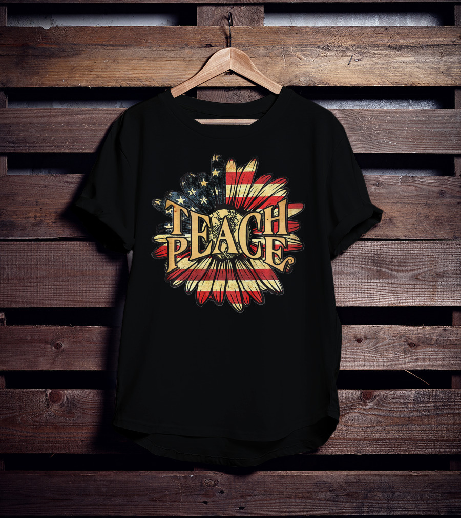 Teach Peace American Flag Flower Blossoms T-Shirt