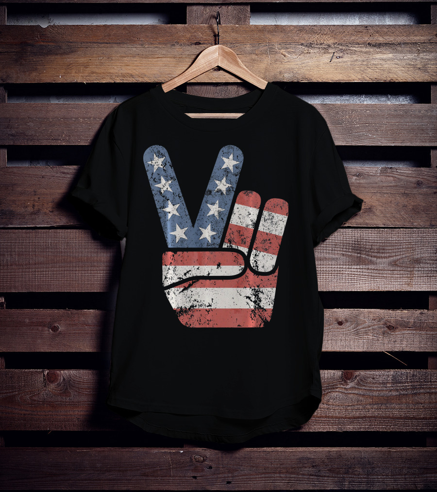 Vintage USA American Flag Peace Sign T-Shirt