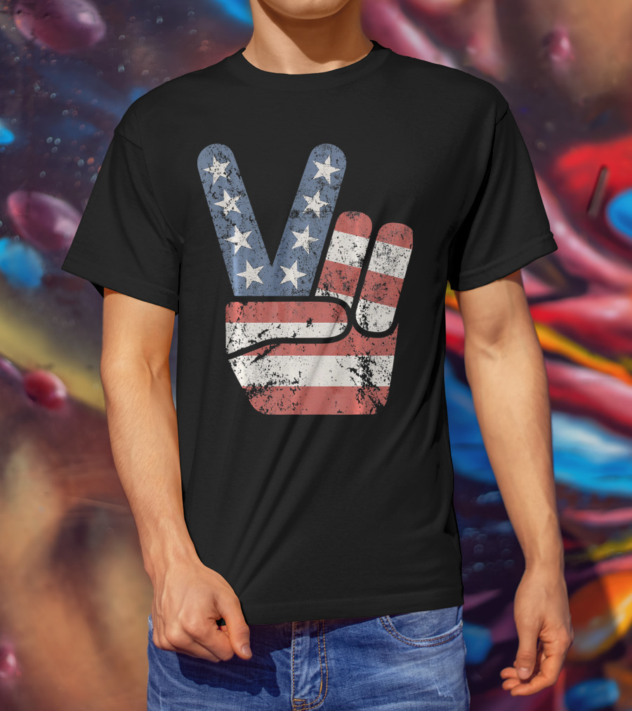 Vintage USA American Flag Peace Sign T-Shirt
