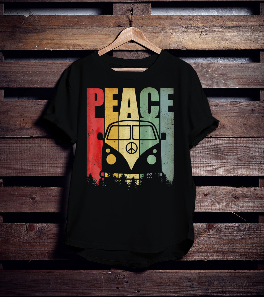 PEACE Retro Van Red Yellow Blue Forest T-Shirt