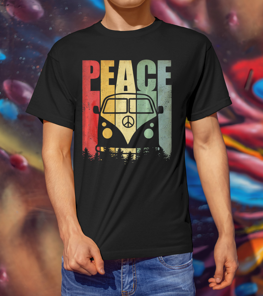 PEACE Retro Van Red Yellow Blue Forest T-Shirt