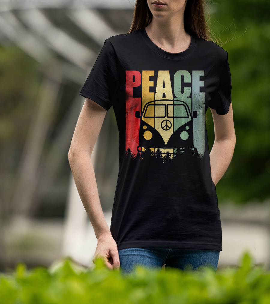 PEACE Retro Van Red Yellow Blue Forest T-Shirt
