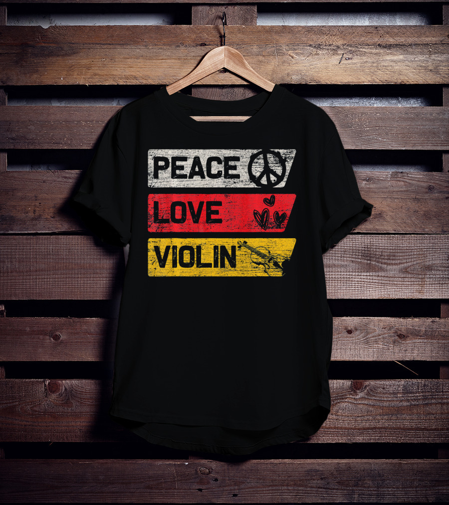 Peace Sign Love Hearts Violin T-Shirt