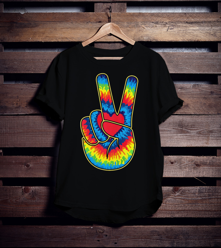 Colorful Tie Dye Peace Sign Hand T-Shirt